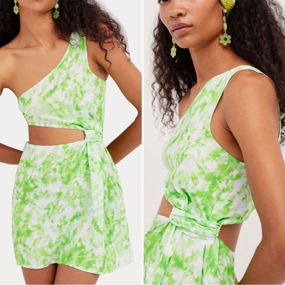 For Love & Lemons Devon Mini Dress Sz L Tie Dye One Shoulder Cutout Dress